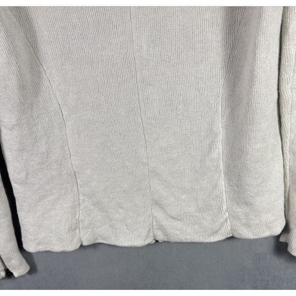 Eileen Fisher Cotton Metallic Bone Knit Notch Collar Zip Sleeve Jacket Sz Small - Picture 7 of 7